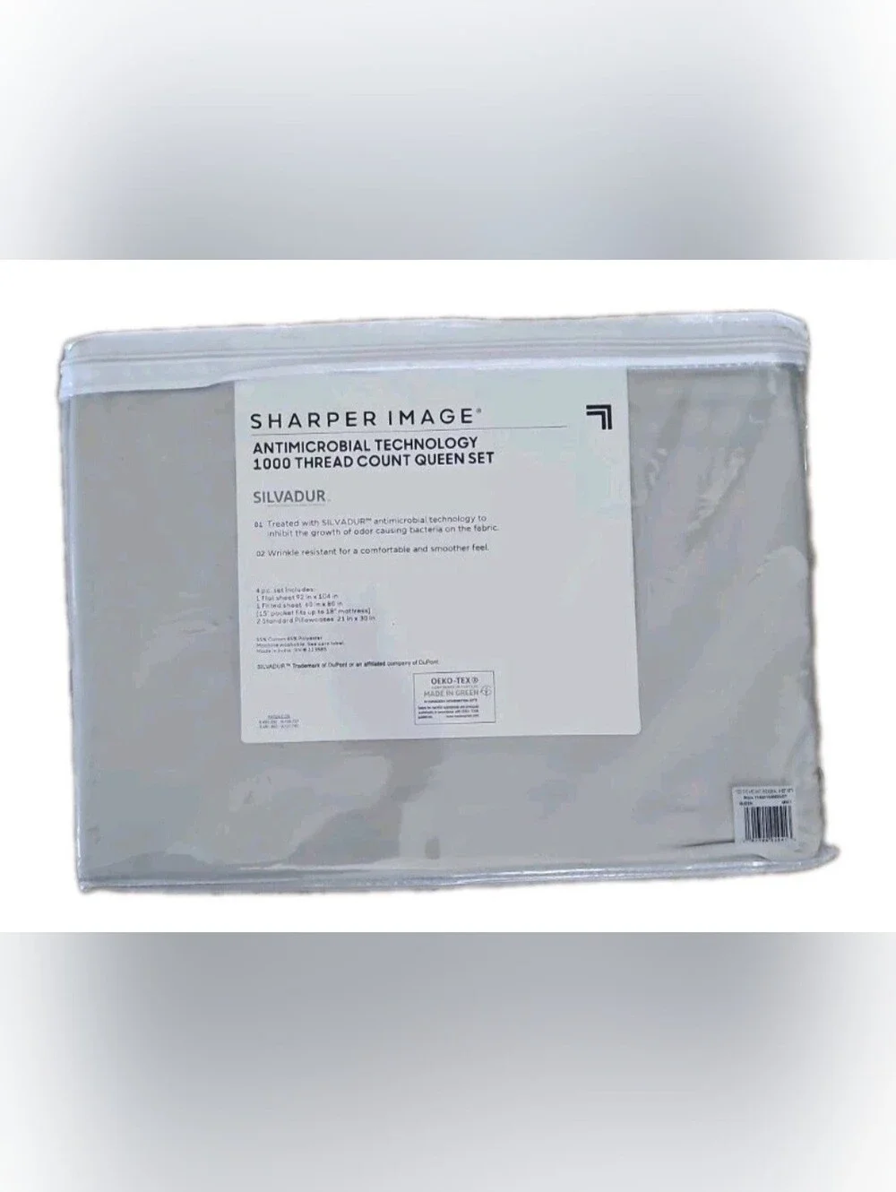 Sharper Image Light Gray Antimicrobial 1000 TC Queen Sheet Set